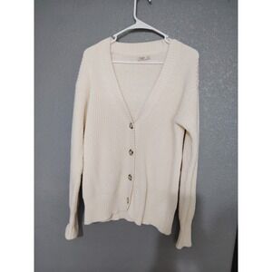 Faherty Women's XS Cuddle Cardigan Sweater Cream Cotton Fishermen Knit Runs Big
